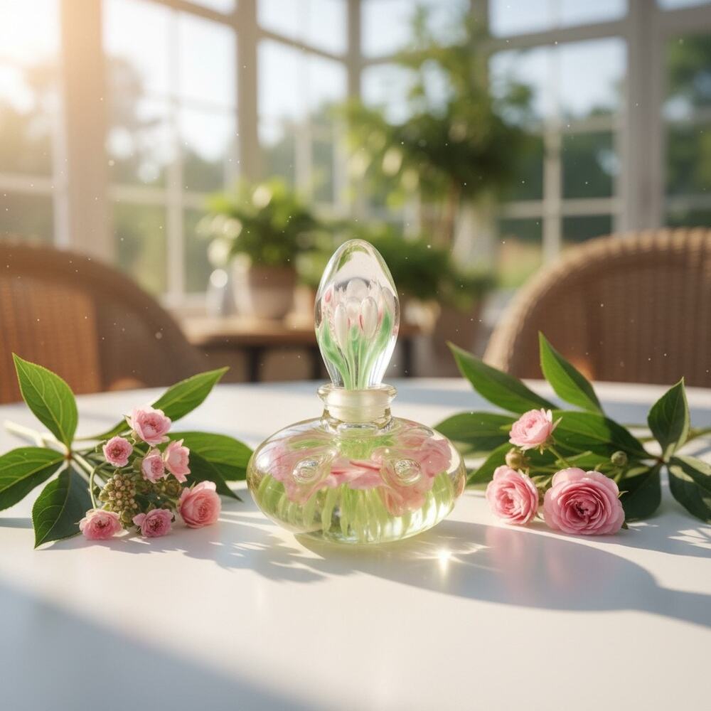 Vintage Blown Art Glass Perfume Bottle Paperweight-Controlled Bubble Floral-Pink